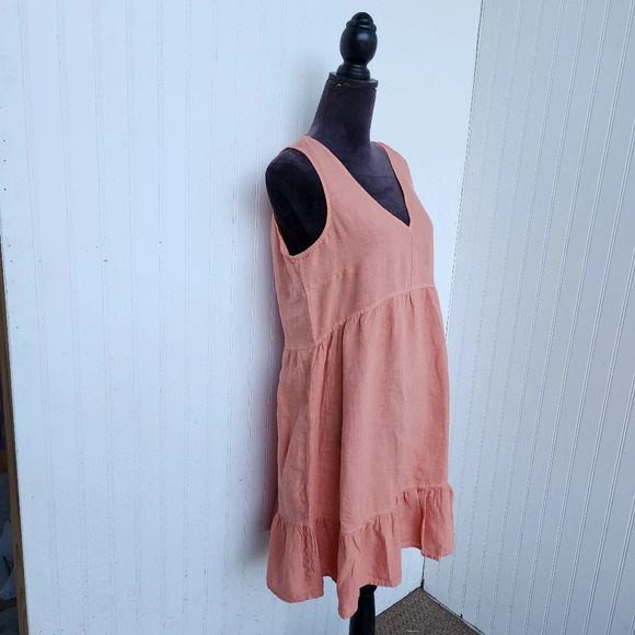 NWT Anthropologie Cynthia Rowley Irang Pink 100% Linen Dress Sleeveless Ruffle L - Picture 5 of 11